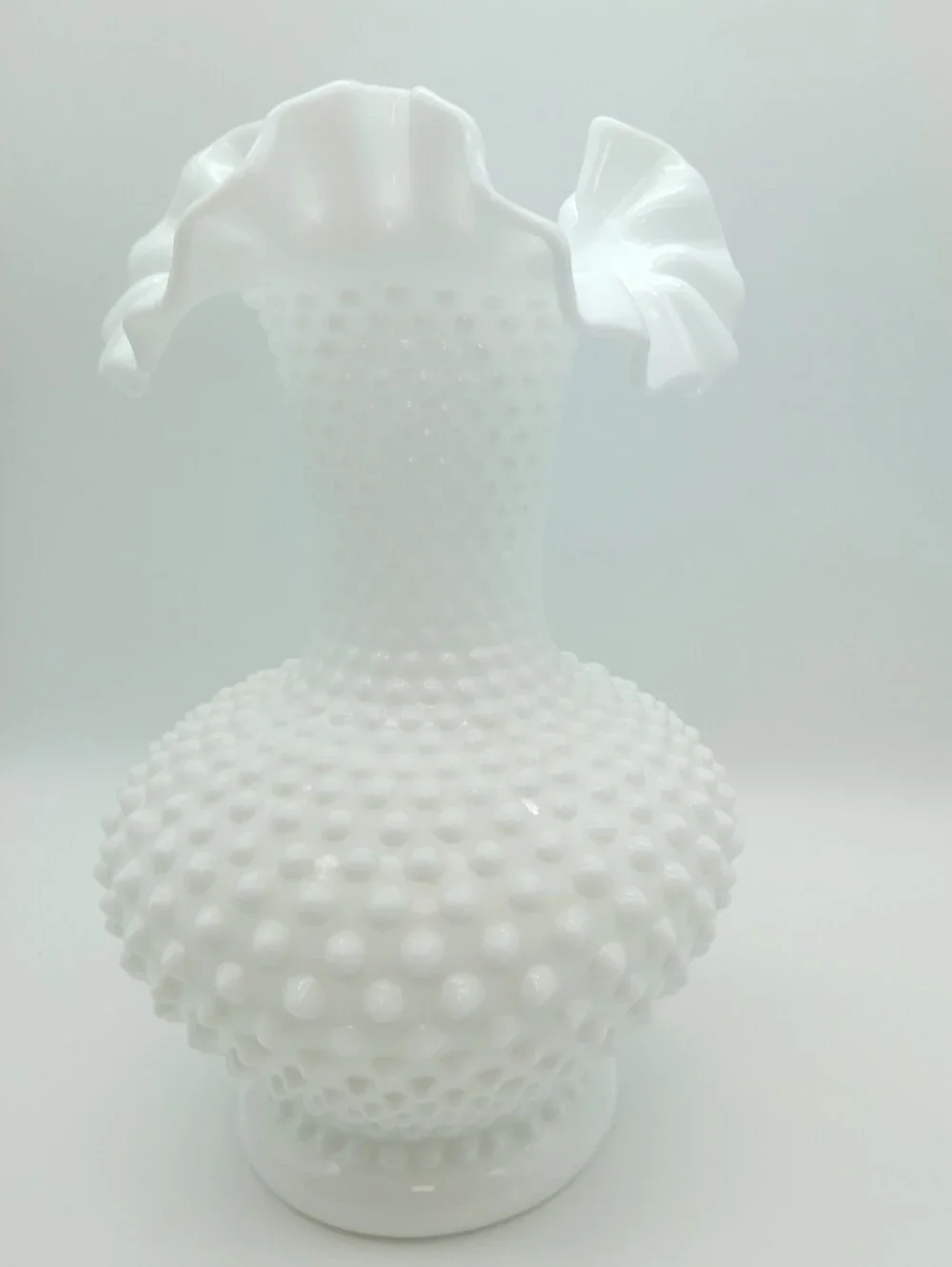 Fenton White Hobnail Ruffled Milk Glass Vase